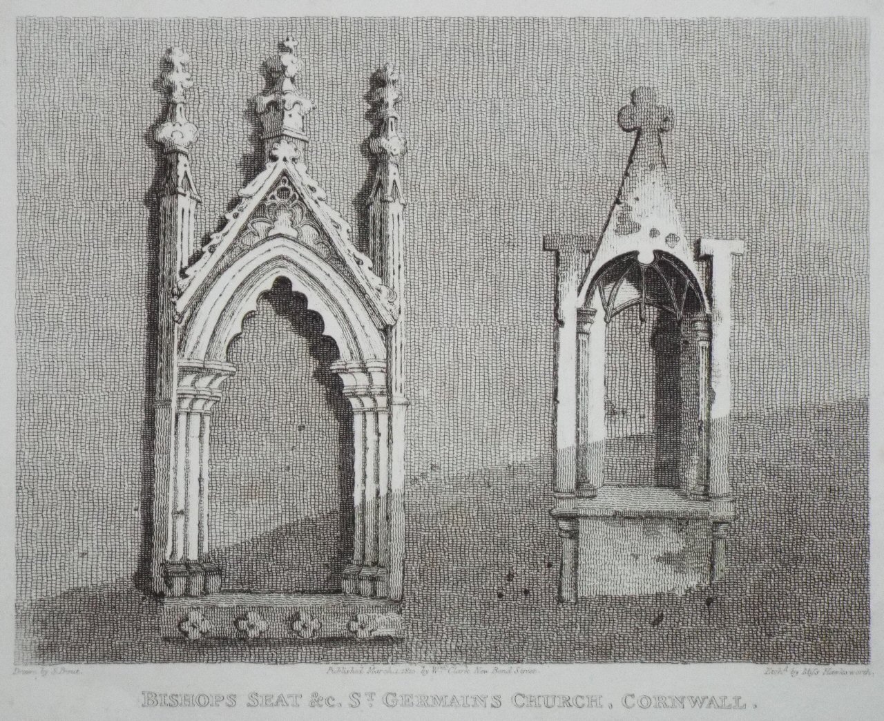 Etching - Bishops Seat &c. St. Germains Church, Cornwall. - 